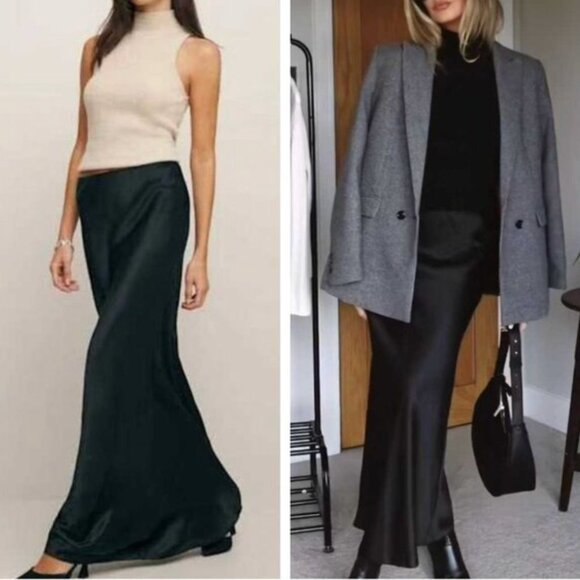 Reformation Dresses & Skirts - ✨ SALE✨ Reformation Bella Satin Maxi Skirt Small Black Noir Cocktail